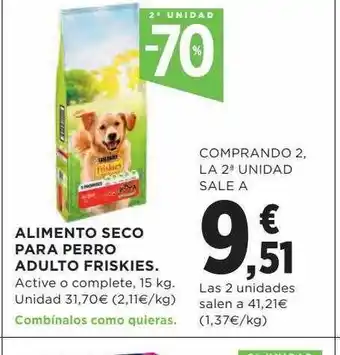 Hipercor 2a unidad -70% alimento seco para perro adulto friskies oferta