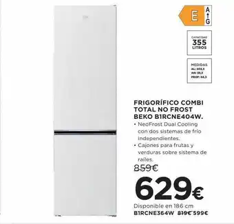 Hipercor Frigorífico combi total no frost beko b1rcne404w oferta