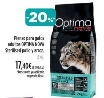 El Corte Inglés Pienso Para Gatos Adultos Optima Nova Sterilised Pollo y Arroz oferta