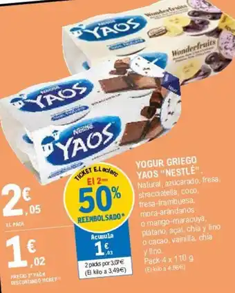 E.Leclerc "Nestlè" Yogur Griego Yaos 4 x 110g oferta