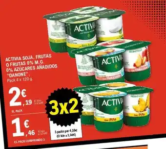 E.Leclerc "Danone" Activia Soja, Frutas O Frutas 0% Azúcares Añadidos 4 x 120g oferta