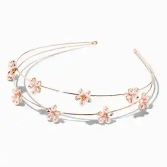 Claire's Rose gold double row pearl flowers headband oferta