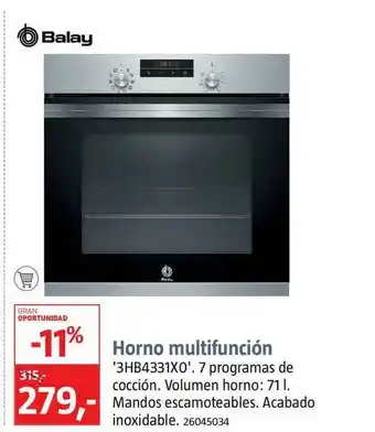 Bauhaus Horno Multifunción Balay '3HB4331X0' oferta
