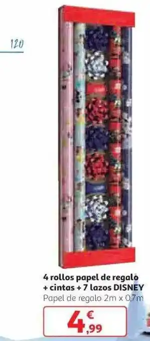 Alcampo 4 rollos papel de regalo + cintas + 7 lazos disney oferta