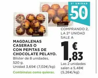 Hipercor 2a unidad -50% magdalenas caseras o con pepitas de chocolate pelayo oferta