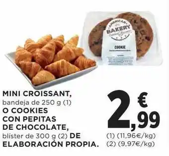 Hipercor Mini croissant o cookies con pepitas de chocolate elaboración propia oferta