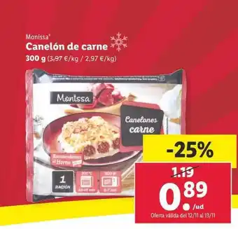 Lidl Monissa canelón de carne oferta