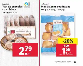 Lidl Favorina pan de especias con obleas la cestera magdalenas cuadradas oferta