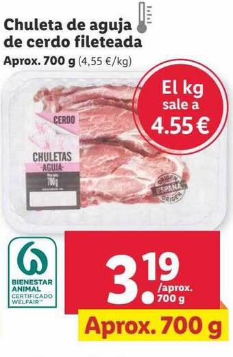 Lidl Chuleta de aguja de cerdo fileteada oferta