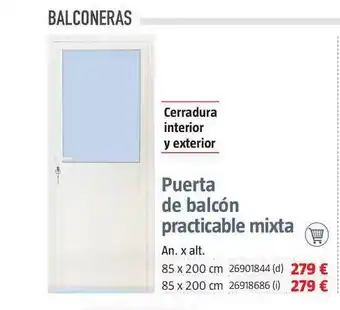 Bauhaus Puerta De Balcón Practicable Mixta 85 x 200cm oferta