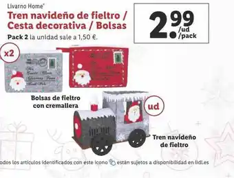Lidl Livarno home tren navideño de fieltro cesta decorativa bolsas oferta