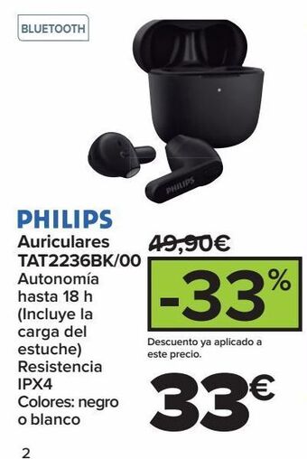 Carrefour Auriculares tat2236bk/00 philips oferta