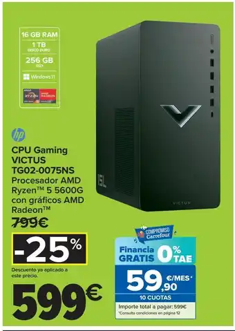 Carrefour Hp cpu gaming victus tg02-0075ns oferta