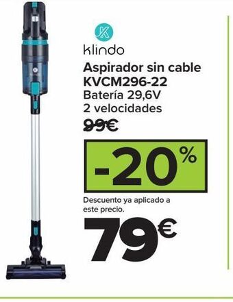 Carrefour Klindo aspirador sin cable kvcm296-22 oferta