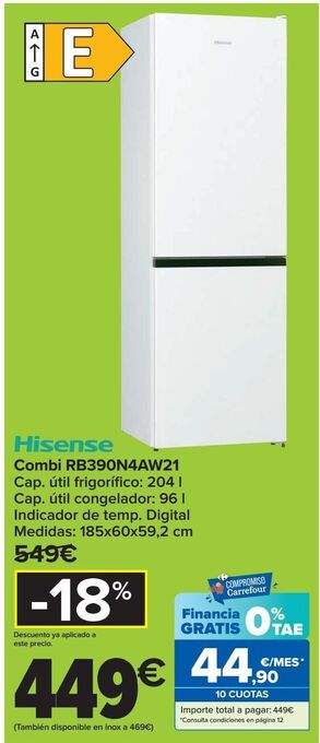 Carrefour Hisense combi rb390n4aw21 oferta
