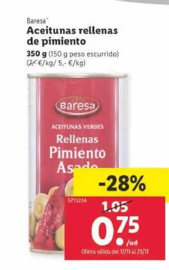 Lidl Baresa aceitunas rellenas de pimiento oferta
