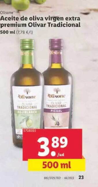 Lidl Olisone aceite de oliva virgen extra premium olivar tradicional oferta