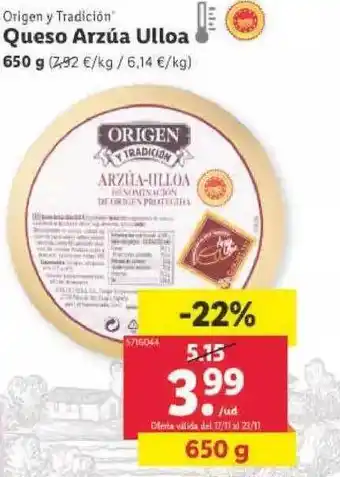Lidl Origen y tradición queso arzúa ulloa oferta