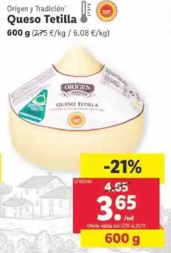 Lidl Origen y tradición queso tetilla oferta