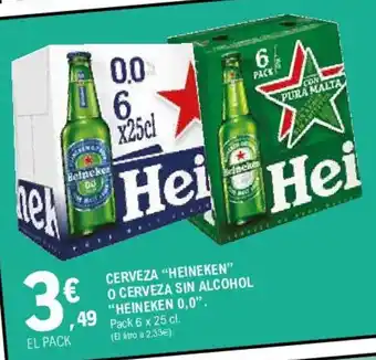 E.Leclerc "Heineken" Cerveza O Cerveza Sin Alcohol "Heineken 0,0" 6 x 25cl oferta