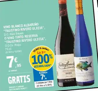 E.Leclerc "Faustino Rivero Ulecia",Vino Blanco Albariño O Vino Tinto Reserva 75cl oferta