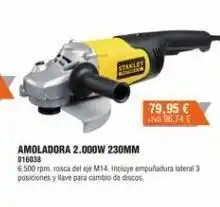 Cofac Stanley 79,95 € va 96,74 € amoladora 2.000w 230mm 016038 6.500 rpm, rosca del m14. incluye empuñadura lateral 3 posiciones oferta