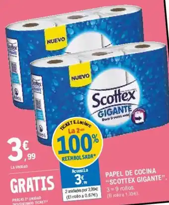 E.Leclerc "Scottex Gigante" Papel De Cocina 3=9 rollos oferta