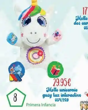 Jugueterías Nikki 60 8 primera infancia 29.95€ molto unicornio gusy luz interactivo 054/129 oferta