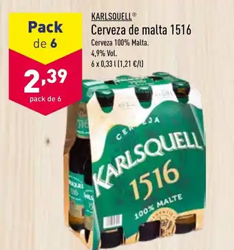 ALDI Karlsquell Cerveza de malta 1516 6x0,33l oferta