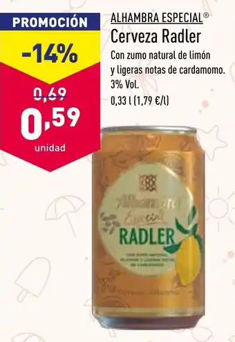 ALDI Alhambra Especial Cerveza Radler 0,33L oferta