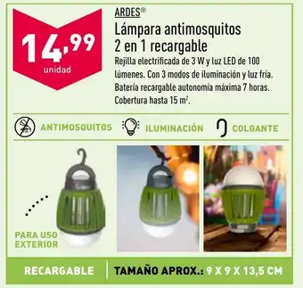 ALDI Ardes Lámpara antimosquitos 2en1 recargable oferta