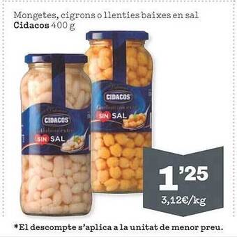 Sorli Mongetes cigrons o llenties baixes en sal cidacos oferta