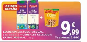 Supercor Leche sin lactosa pascual, + cereales kellog's extra original oferta
