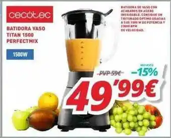 Cecotec Batidora Vaso Titan 1500 Perfect Mix
