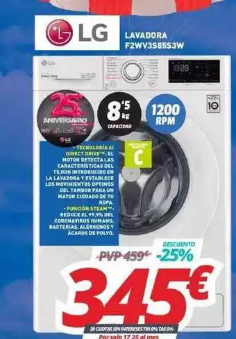 Mi electro LG Lavadora F2WV3S85S3W oferta