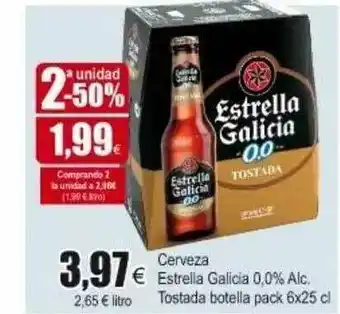 FROIZ Estrella Galicia 0,0% Alc. Tostada Cerveza Botella Pack 6x25cl oferta