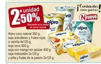 FROIZ Alpro Coco Natural 350g, Soj Arándanos Y Frutos Rojos O Vainilla 4x125g, Soja Coco 500g, Soja Con Mango Sin Azúcar 400g Soja oferta