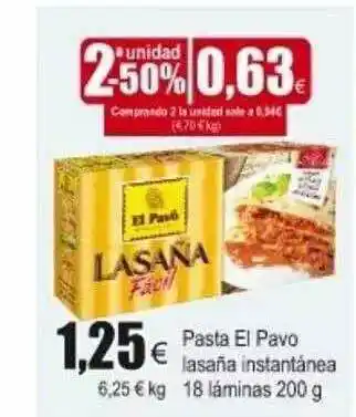 FROIZ El Pavo Lasaña Instantánea Pasta 18 Láminas 200g oferta