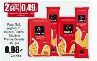 FROIZ Gallo Spaghetti Nº 3 Pasta , Hélices, Plumas, Tallarin O Plumas Rayadas 450g U oferta