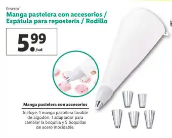 Lidl Ernesto Manga pastelera con accesorios/Espátula para reposteria/Rodillo oferta