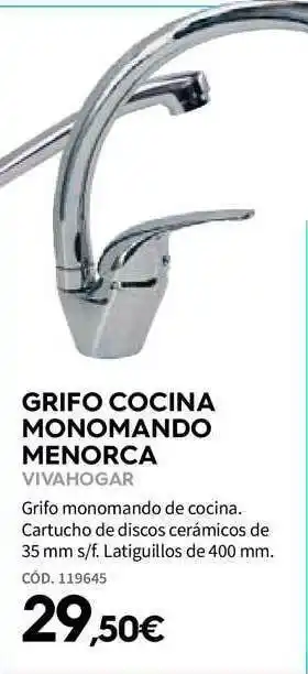 ferrOkey Grifo Cocina Monomando Menorca Vivahogar oferta