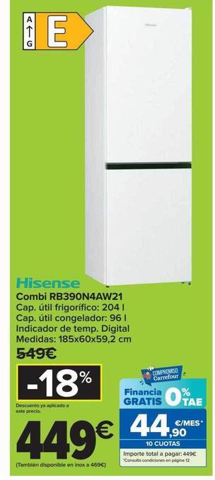 Carrefour Hisense combi rb390n4aw21 oferta
