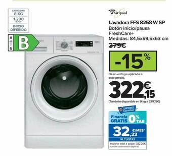Carrefour Whirlpool lavadora ffs 8258 w sp oferta