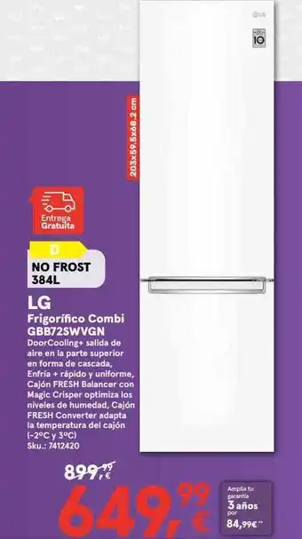 Worten Lg frigorifico combi gbb72swvgn oferta