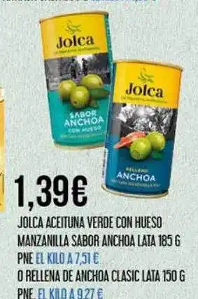 Claudio Jolca aceituna verde con hueso manzailla sabor anchoa lata pne o rellan de anchoa classic lata pne oferta