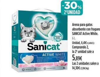 El Corte Inglés -30% 2a unidad arena para gatos absorbente con fragano sanicat active white oferta