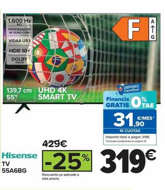 Carrefour Hisense tv 55a6bg oferta