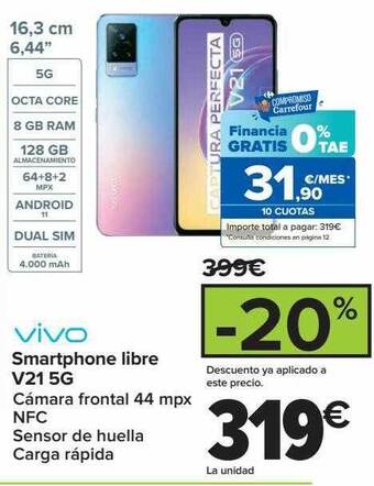 Carrefour Vivo smartphone libre v21 5g oferta
