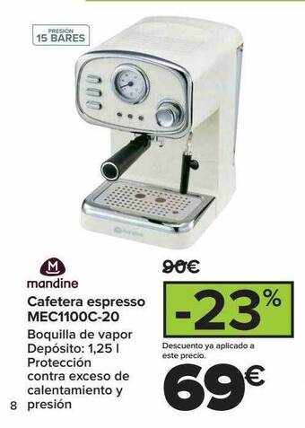 Carrefour Cafetera espresso mec1100c-20 mandine oferta