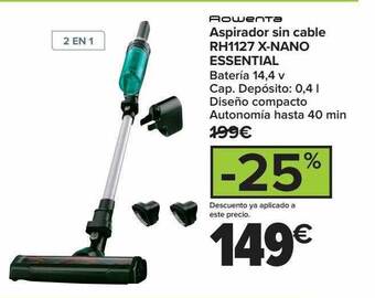 Carrefour Rowenta aspirador sin cable rh1127 x-nano essential oferta